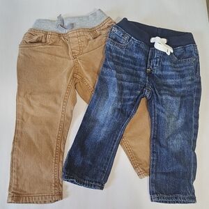 Bundle‎ Baby Jeans 18-24 M / 2T Pull On Soft Drawstring Waist Brown Blue Fall